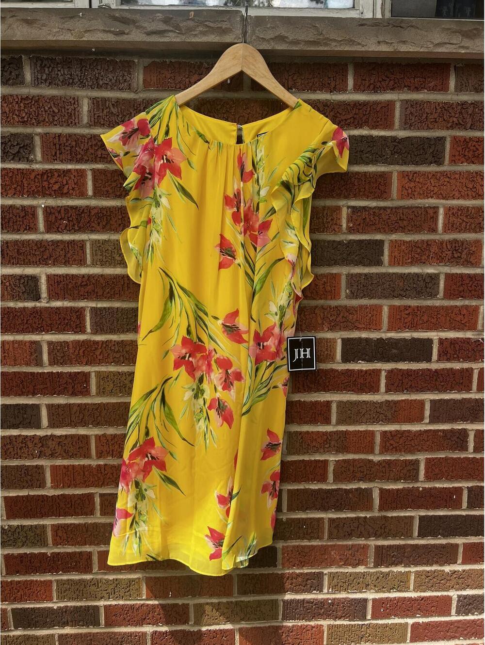 JH Yellow and Red Floral Short Sleeve Dress